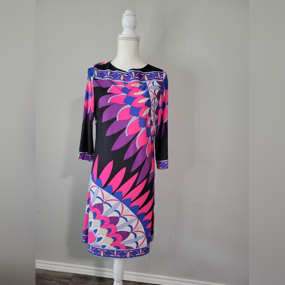Adore Me Pink and Purple Sheath Dress Crew Neck 3/4 Sleeve